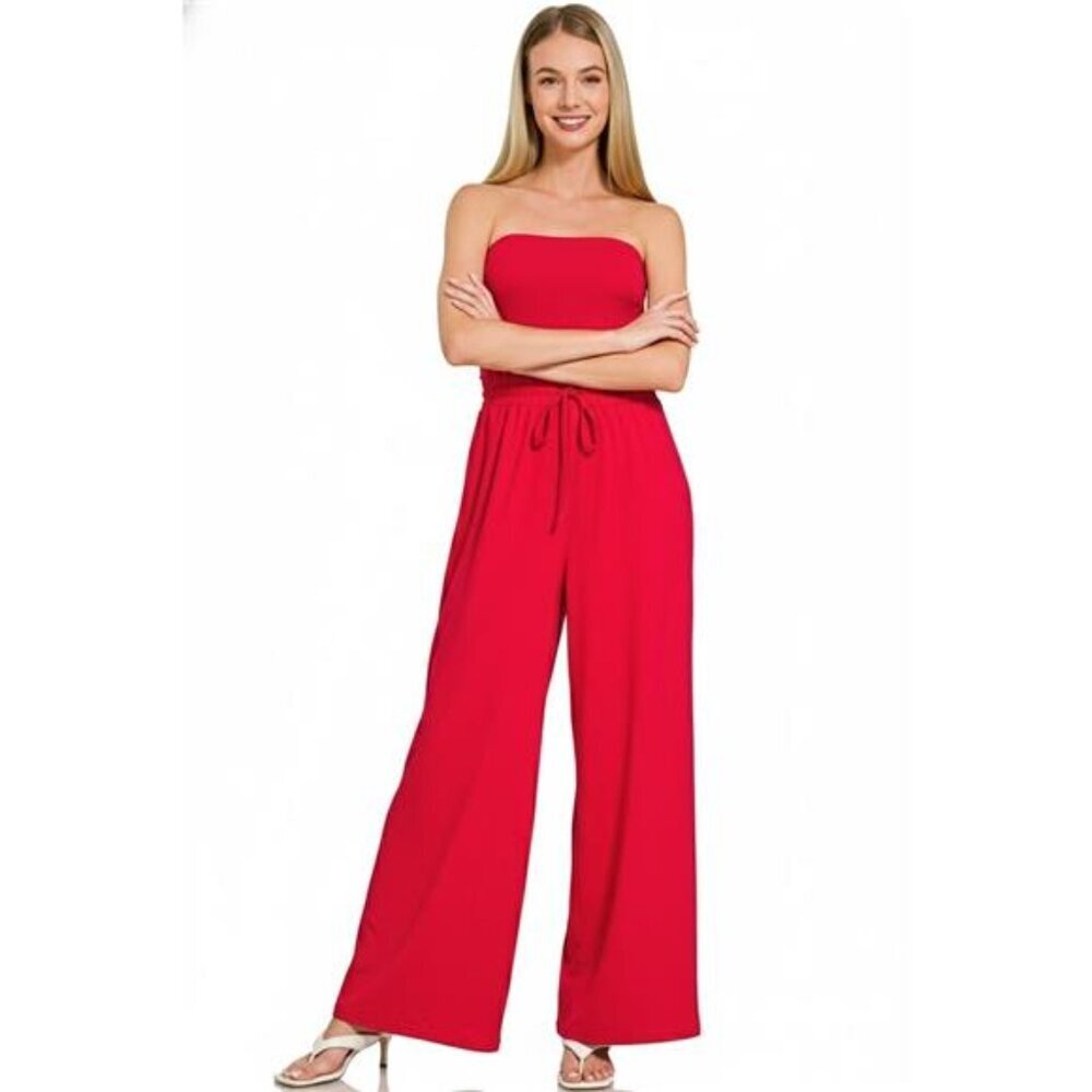 Zenana Tube Top Jumpsuit with Drawstring Waist